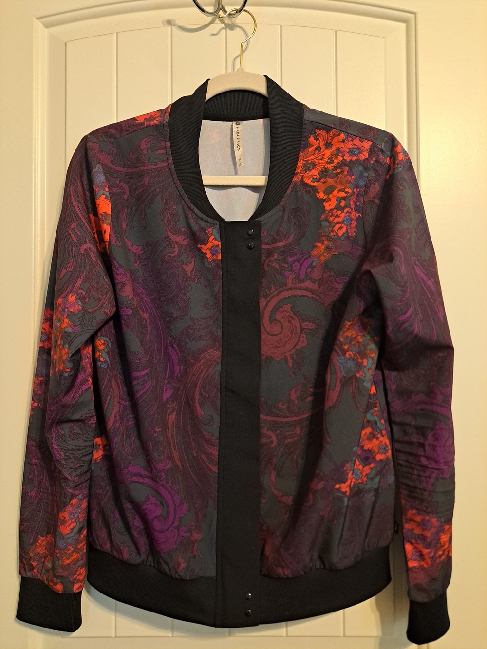 Women's Floral Paisley Bomber Jacket - Black & Purple